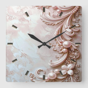 Horloge murale à ornements roses et perles