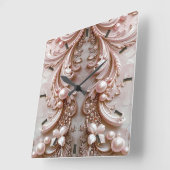Horloge murale à perle et fleurs ornée rose (Angle)