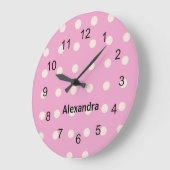 Horloge murale à points rose et blanc (Angle)