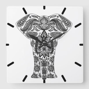 Horloge murale abstraite noire d'éléphant
