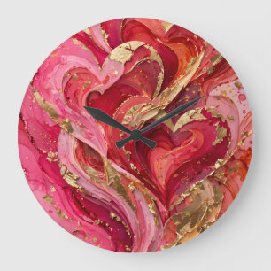 Horloge murale abstraite rouge et or rose tourbill