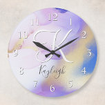 Horloge murale acrylique<br><div class="desc">Personnalisez facilement ce style glamour abstrait couleur lilas peinture et faux or spray arrière - plan avec vos détails personnalisés.</div>