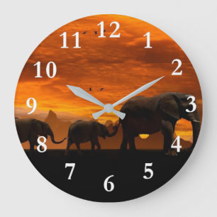 Horloge murale acrylique des éléphants marchant