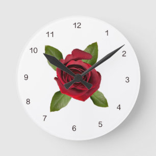 Horloge murale acrylique Rose rouge avec chiffres
