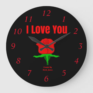 Horloge murale acrylique rouge de rose je t'aime