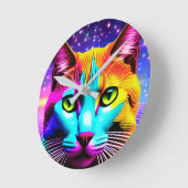 Horloge murale Amoureux des chats "Neon Galaxy" (Angle)