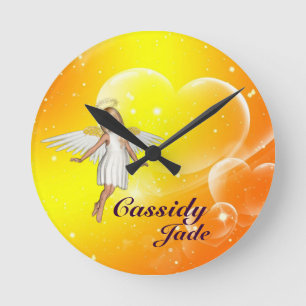 Horloge murale Angel personnalisée - Coeurs jaunes