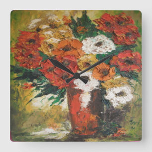 Horloge murale Ann Hayes Peinture Mix Fleur Rouge