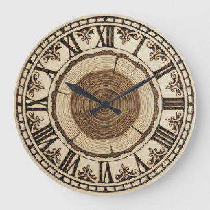 Horloge murale anneaux d'arbre 