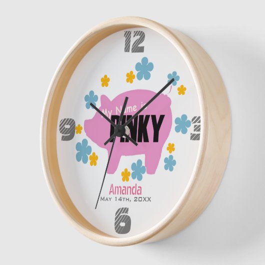 Horloge murale anniversaire "Pinky the Pig" (Angle)