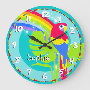 Horloge murale arc-en-ciel fun kids macaw perroque