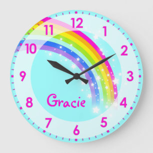 Horloge murale arc-en-ciel pour enfants fille prén