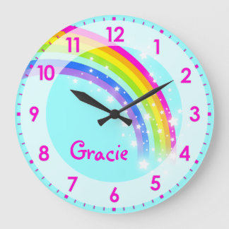 Horloge murale arc-en-ciel pour enfants fille prén