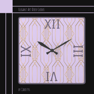 Horloge murale Art Déco Or, Lavande et Plum Carré