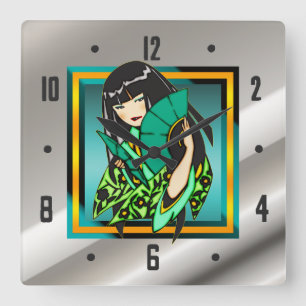 Horloge murale asiatique de fille de bande