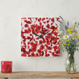 Horloge murale au coquelicot rouge