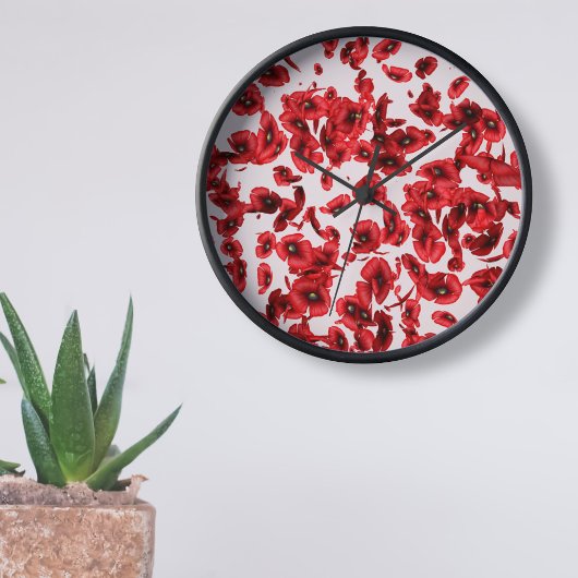 Horloge murale au coquelicot rouge