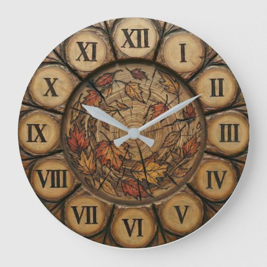 Horloge murale aux feuilles d'automne rustiques | (Recto)