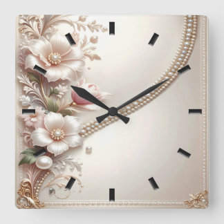 Horloge murale avec embellissements floraux et per