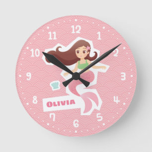 Horloge murale avec motif de vague rose et fille s