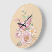 Horloge murale avec papillon et fleurs roses (Angle)