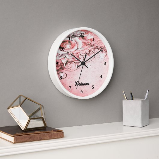 Horloge murale avec Rose rose et Fils Design (Bureau)