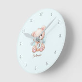 Horloge murale bébé ourson bleu monogramme personn (Angle)