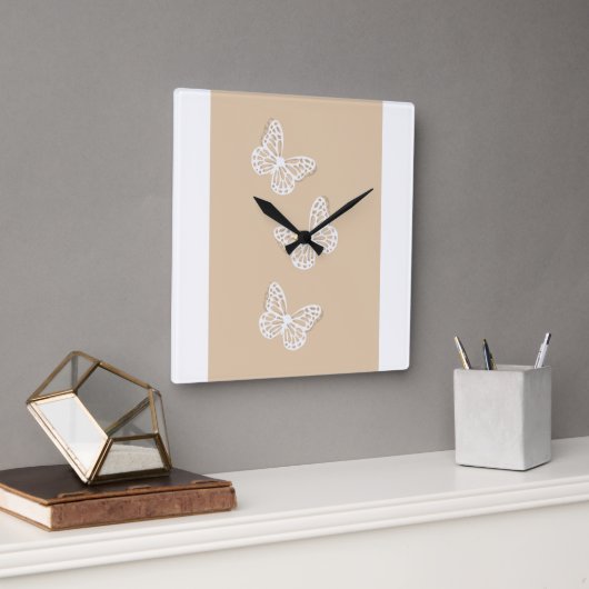Horloge murale beige Papillon Blanc Élégant (Bureau)
