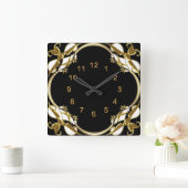 Horloge murale Black Gold Blanc Floral (Maison)