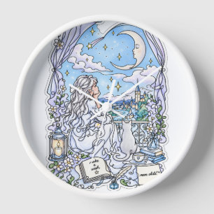 Horloge murale blanche Dreamy Moon Child™ Vœu