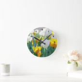Horloge murale blanche et jaune de fleur de tulipe (Maison)
