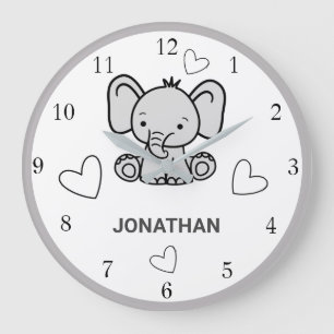 Horloge murale blanche gris mignonne Elephant