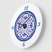 Horloge murale bleu blanc inspirée de Delft (Angle)