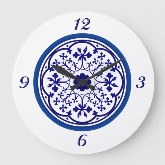 Horloge murale bleu blanc inspirée de Delft (Recto)