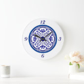 Horloge murale bleu blanc inspirée de Delft (Maison)