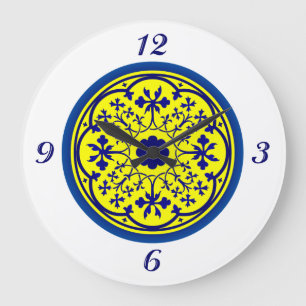 Horloge murale bleu blanc jaune inspirée de Delft
