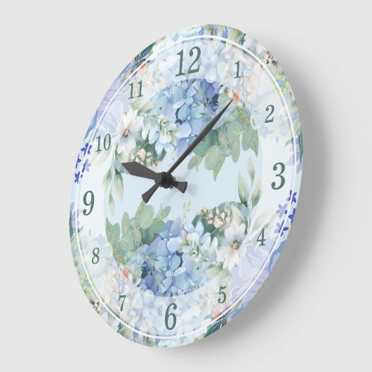 Horloge murale bleu Hydrangea et florale (Angle)