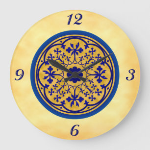Horloge murale bleu inspiré de Delft sur faux parc