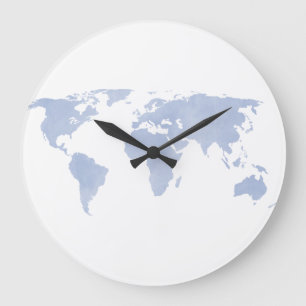 Horloge murale bleue de carte du monde de séréni