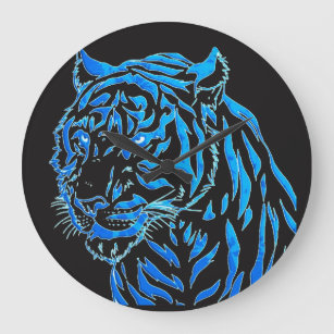 Horloge murale bleue de tigre