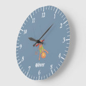 Horloge murale bleue enfant singe acrobate (Angle)