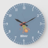 Horloge murale bleue enfant singe acrobate (Recto)
