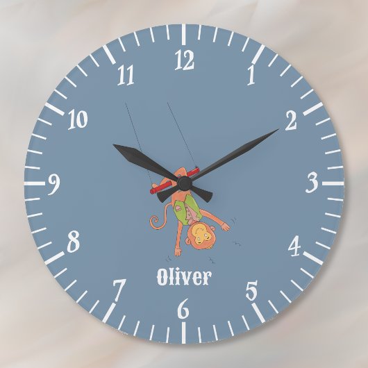 Horloge murale bleue enfant singe acrobate