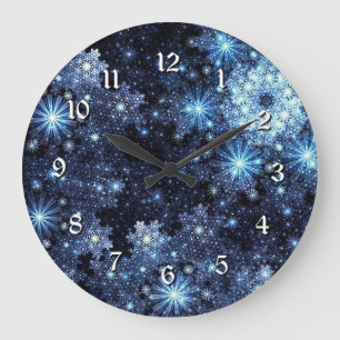 Horloge murale bleue hivernale de motif de flocon