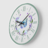 Horloge murale Bleue Papillon et Lavande (Angle)