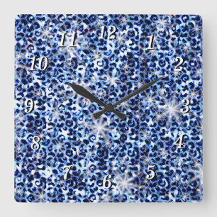 Horloge murale Blue Cheetah Sparkles