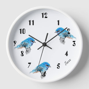 Horloge murale : Bonheur des oiseaux bleus