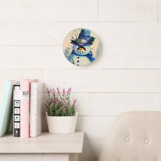 Horloge murale bonhomme de neige aquarelle (Salle de lecture)