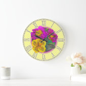 Horloge murale botanique fine Primula jaune et vio (Maison)