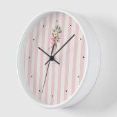 Horloge murale botanique florale rayée rose (Angle)